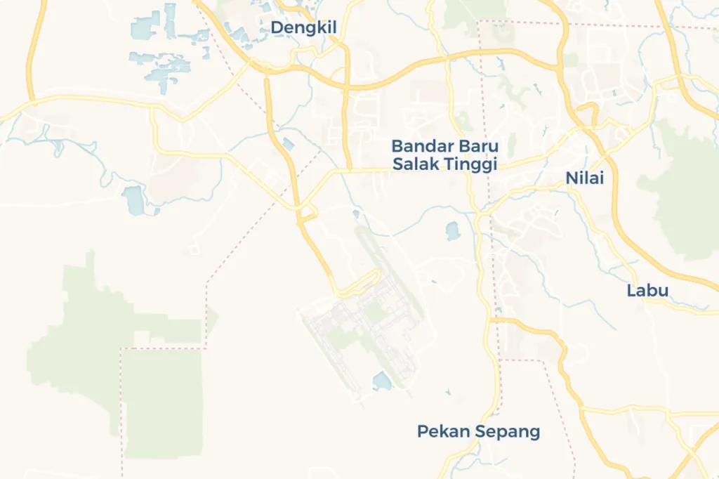 Map of the KLIA and KLIA2 area south of Kuala Lumpur