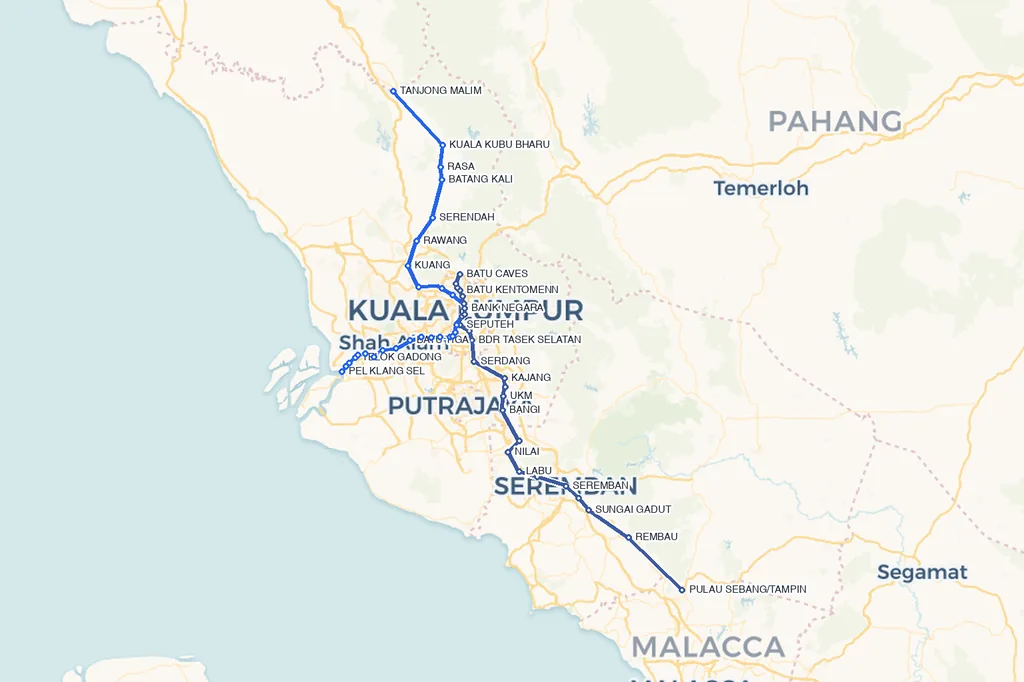 Wide map of the Klang Valley corridors served by KTM Komuter
