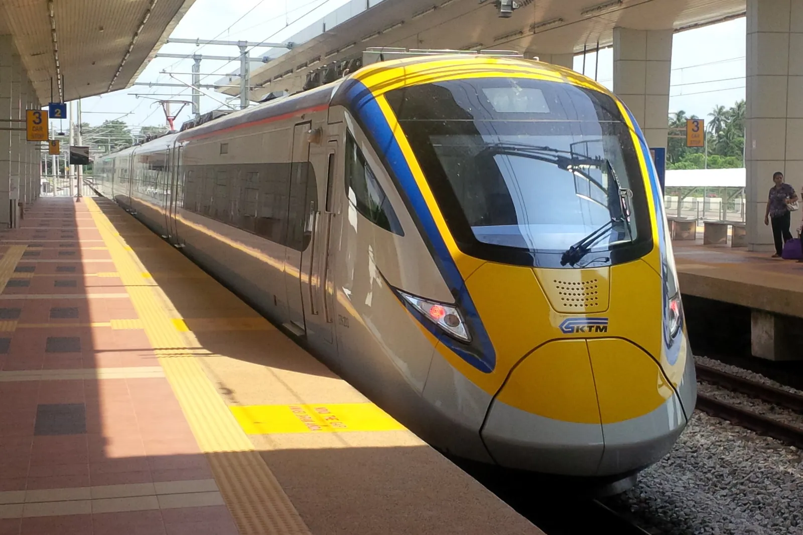 A KTM ETS electric train at a station platform